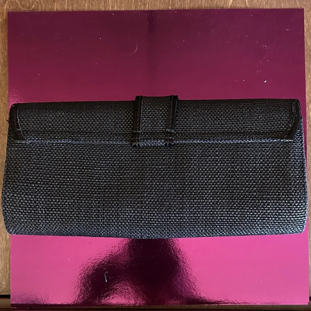 Banana Republic Black Textured Buckle Clutch Evening Bag